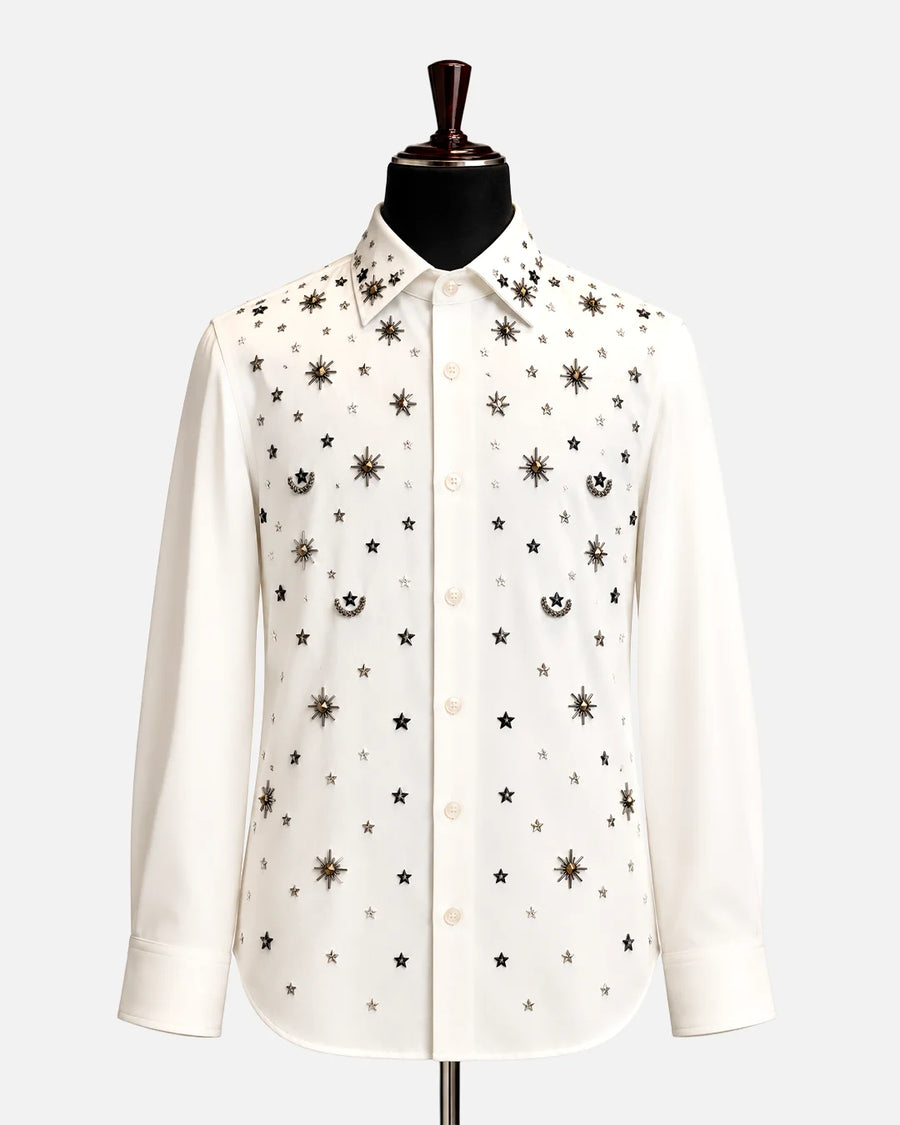 Ivory Star Embellished Designer Shirt - Desire by Bharat Ahuja