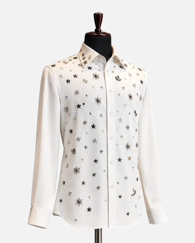 Ivory Star Embellished Designer Shirt