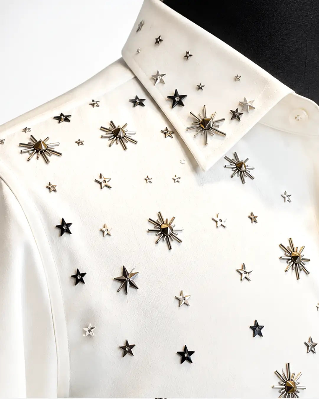 Ivory Star Embellished Designer Shirt