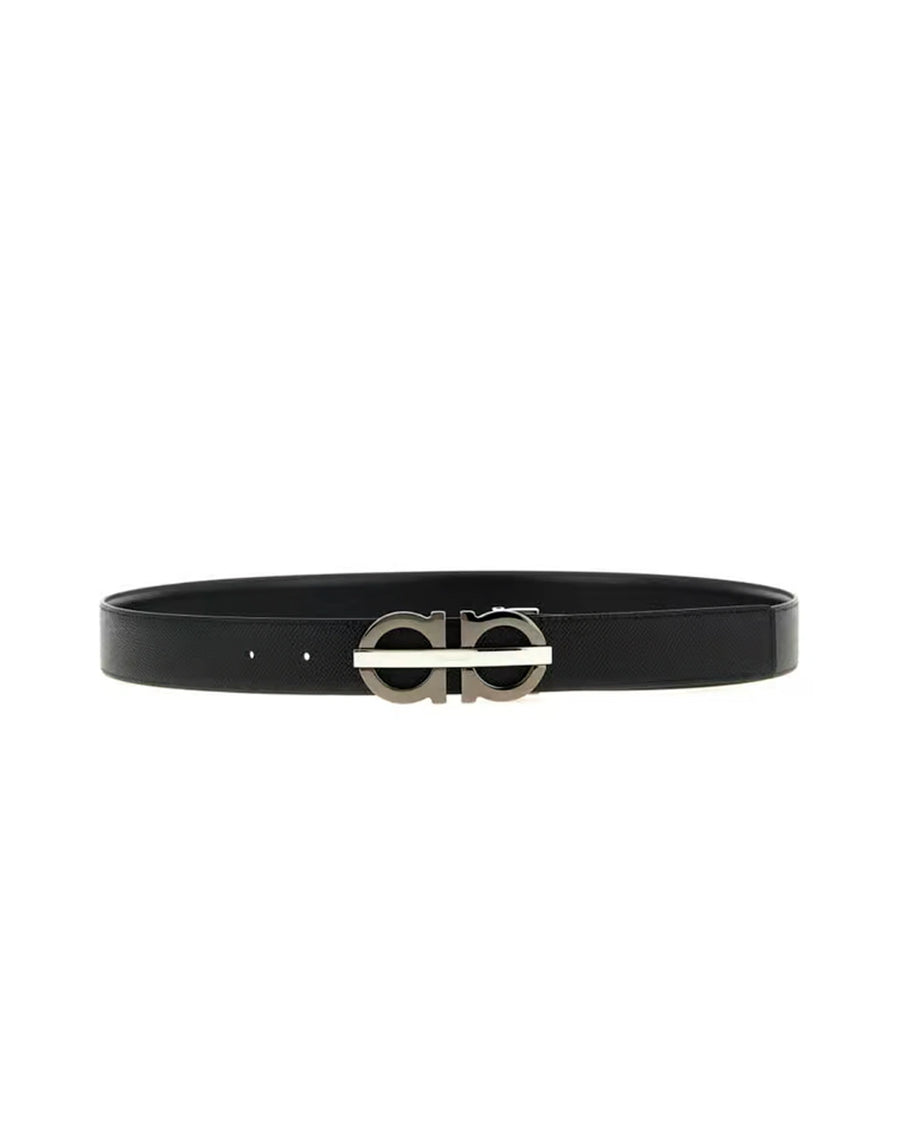 Ferragamo Gancini Leather Belt – Black & Silver - Desire by Bharat Ahuja