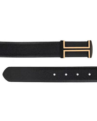 Tommy Hilfiger Textured H Buckle Belt – Black & Gold