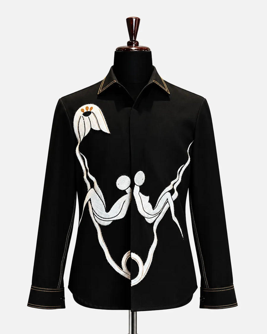 Black Artistic Embroidered Shirt - Desire by Bharat Ahuja