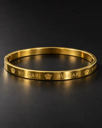 Gold Crown Engraved Bangle