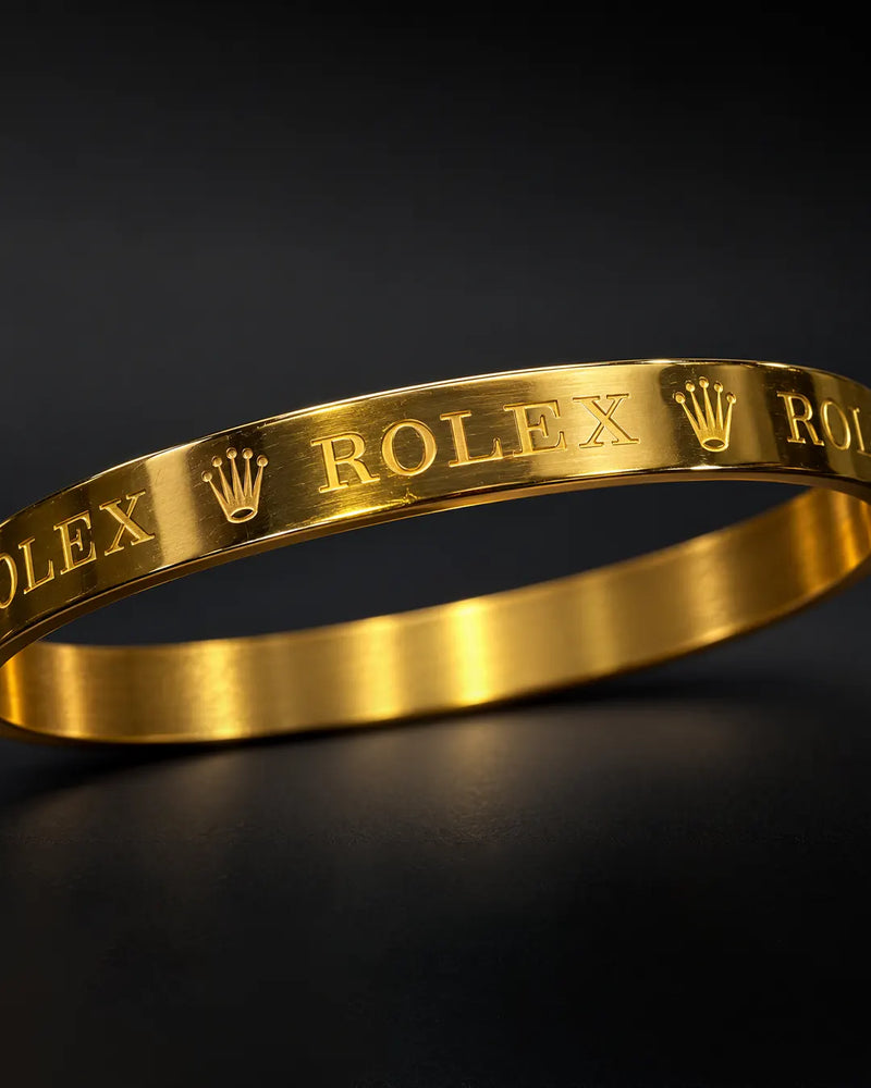 Gold Crown Engraved Bangle