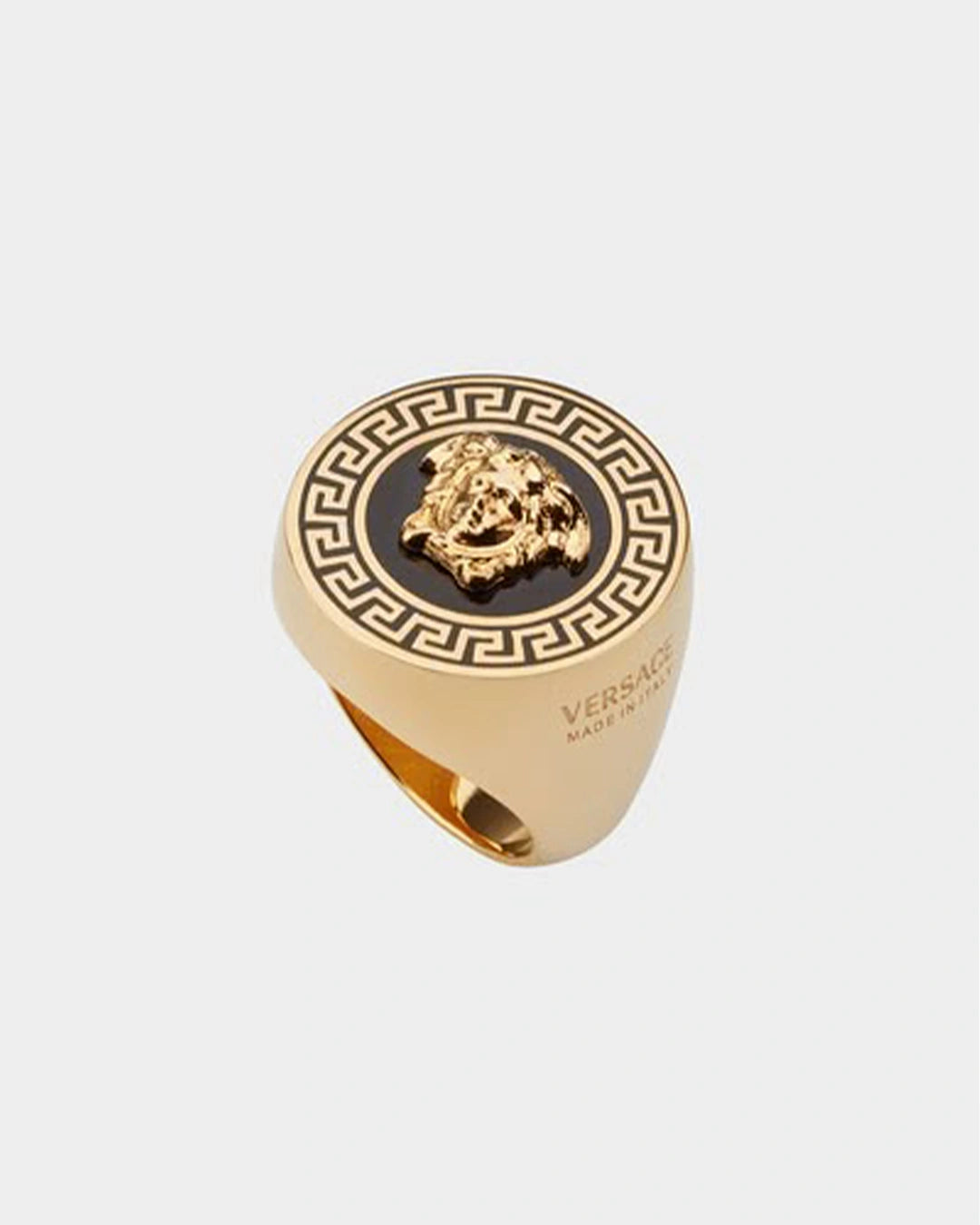 Gold Medusa Greek Key Signet Ring