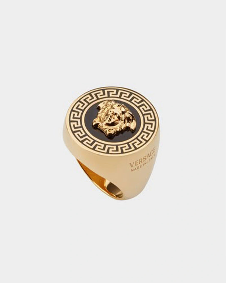 Gold Medusa Greek Key Signet Ring - Desire by Bharat Ahuja