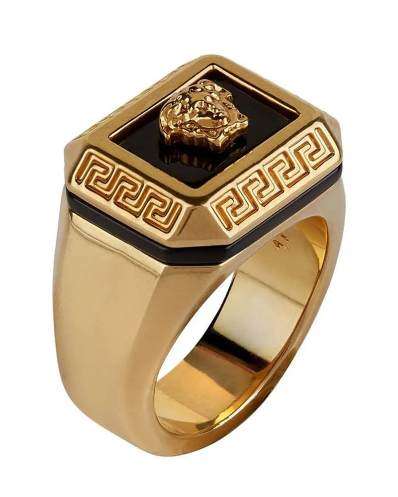 Gold Medusa Square Signet Ring