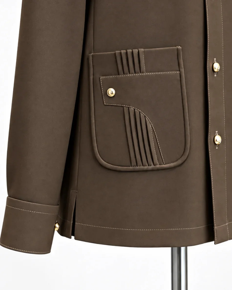 Brown utility designer shirt with multi-pocket detailing, view 4 - Desire by Bharat Ahuja