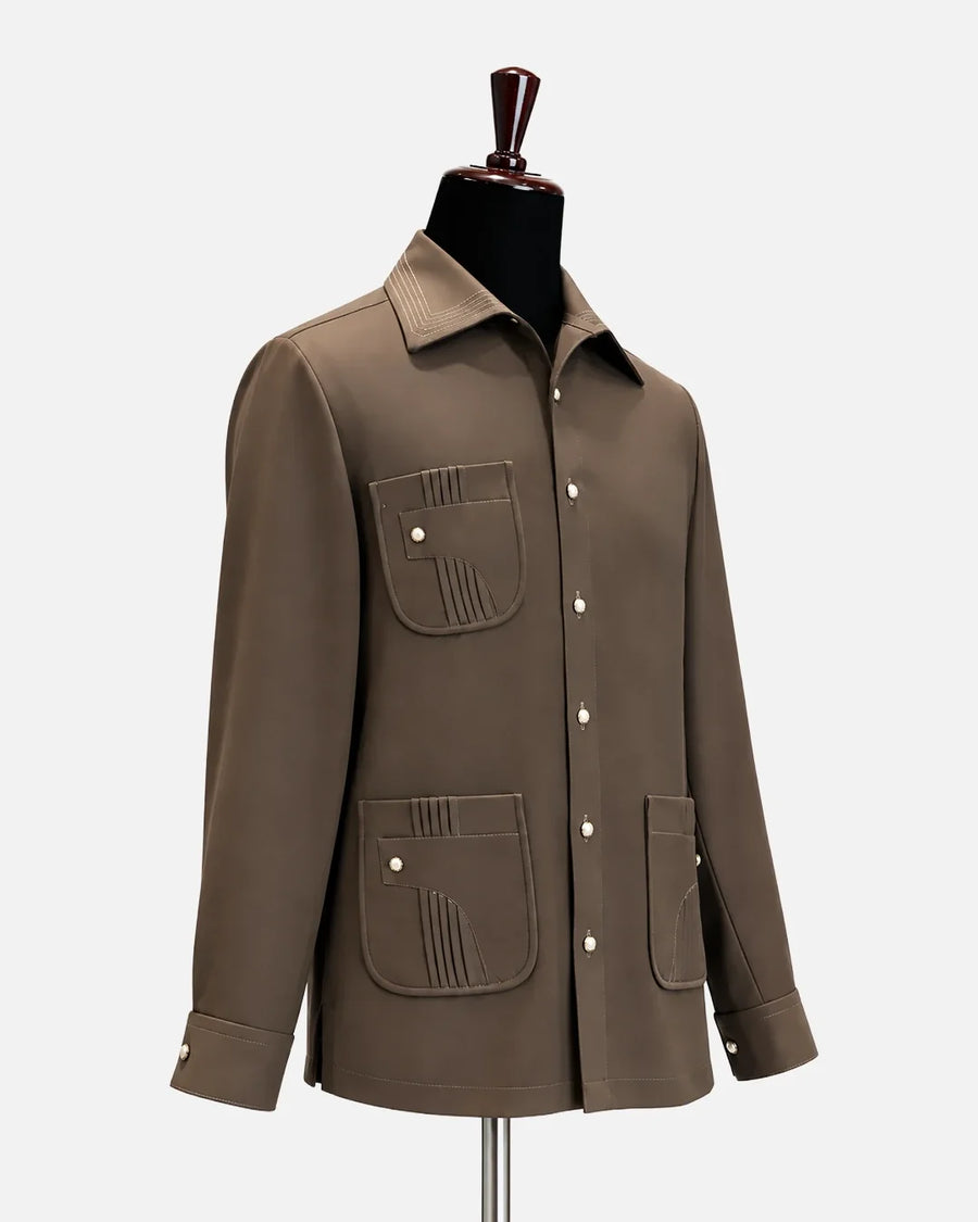 Brown utility designer shirt with multi-pocket detailing, view 2 - Desire by Bharat Ahuja - Desire by Bharat Ahuja