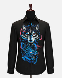 Black wolf and dragon artwork designer shirt for men - Desire by Bharat Ahuja