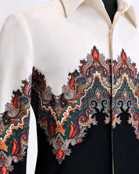 Ivory paisley designer shirt with multicolor ornamental design, view 3 - Desire by Bharat Ahuja