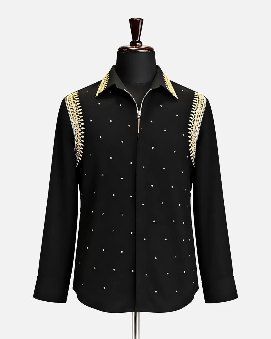 Black Regal Gold Embellished Shirt - Desire by Bharat Ahuja