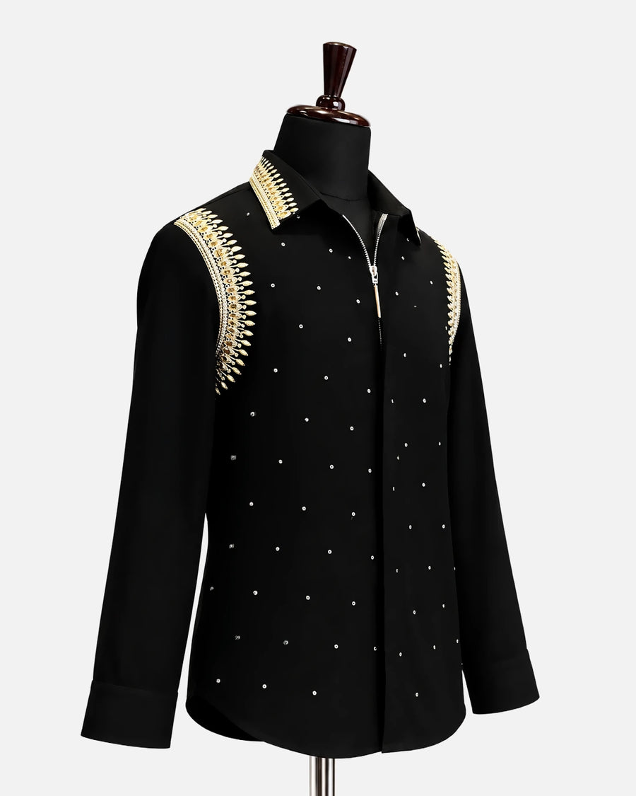 Black Regal Gold Embellished Shirt - Desire by Bharat Ahuja