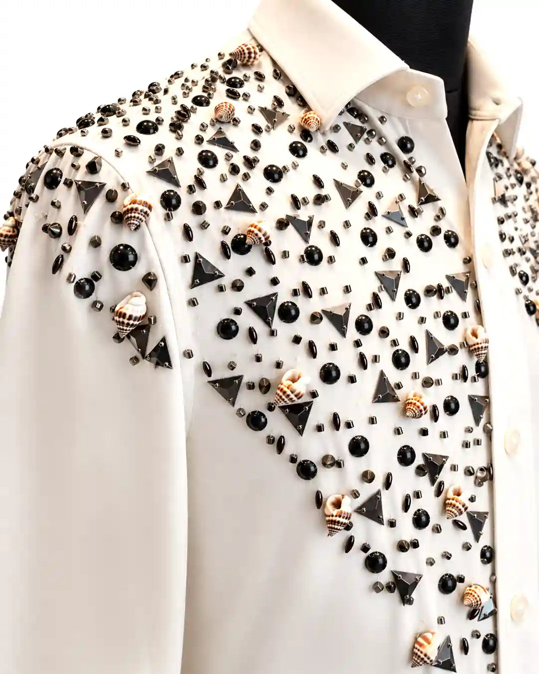 Ivory Shell & Black Crystal Embellished Shirt