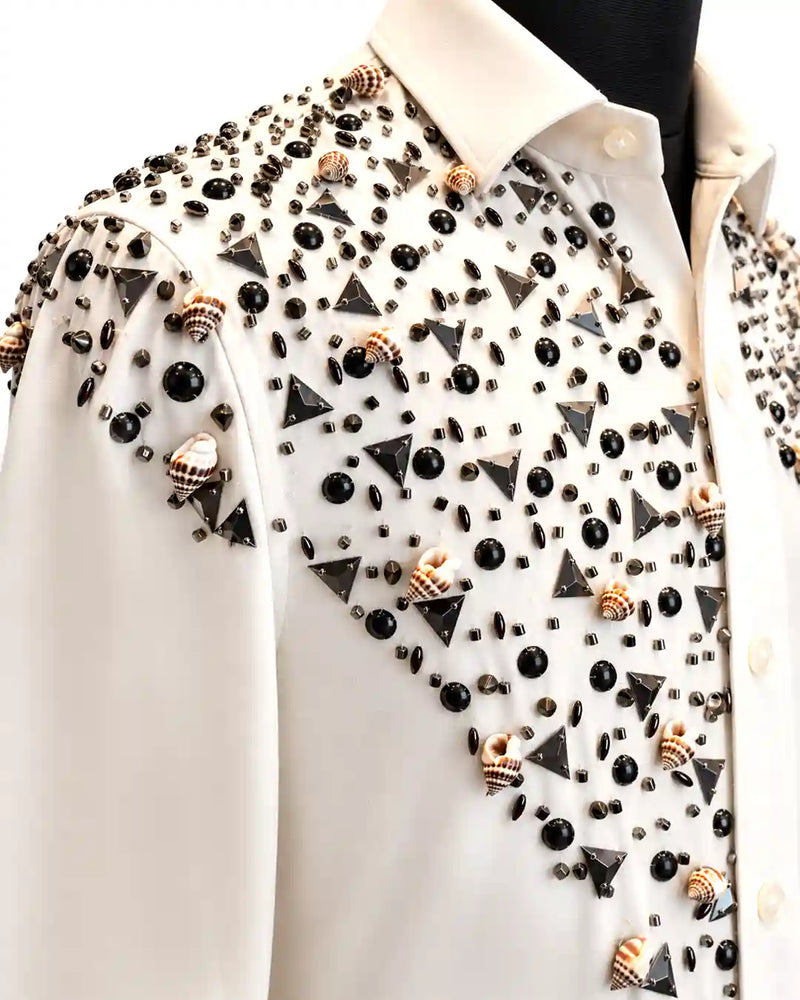 Ivory Shell & Black Crystal Embellished Shirt