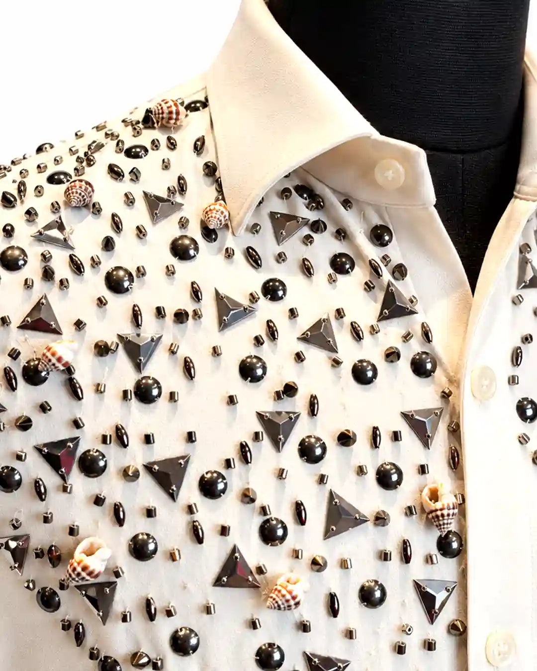 Ivory Shell & Black Crystal Embellished Shirt