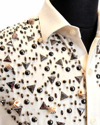 Ivory Shell & Black Crystal Embellished Shirt