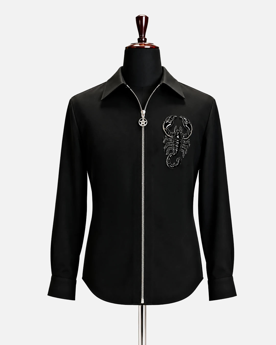 Black Scorpion Embellished Zip-Up Shirt