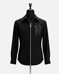 Black Scorpion Embellished Zip-Up Shirt