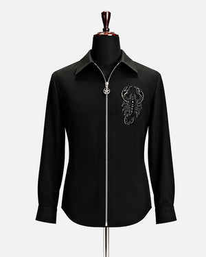 Black Scorpion Embellished Zip-Up Shirt
