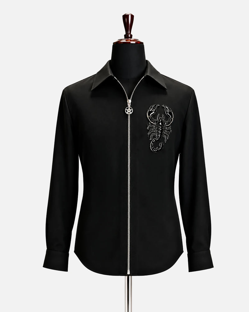Black Scorpion Embellished Zip-Up Shirt