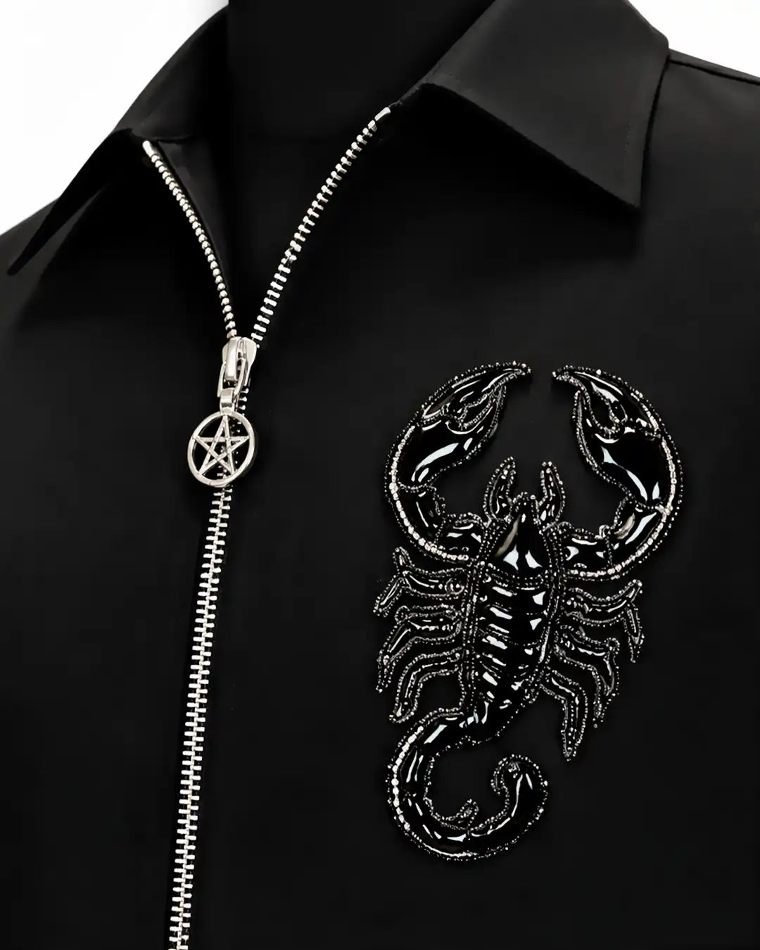 Black Scorpion Embellished Zip-Up Shirt