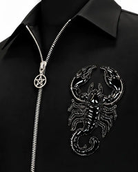 Black Scorpion Embellished Zip-Up Shirt