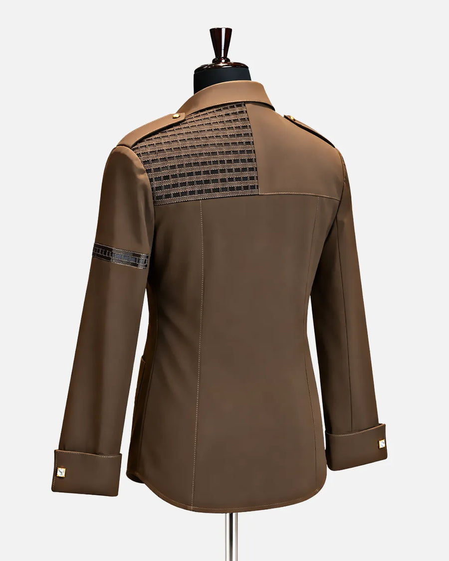 Brown utility panel designer shirt with textured contrast panel, view 2 - Desire by Bharat Ahuja - Desire by Bharat Ahuja