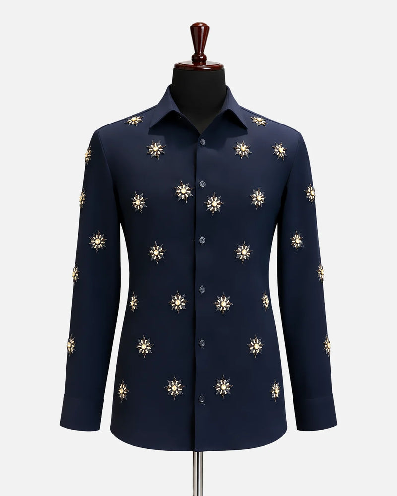 Navy Crystal Starburst Designer Shirt
