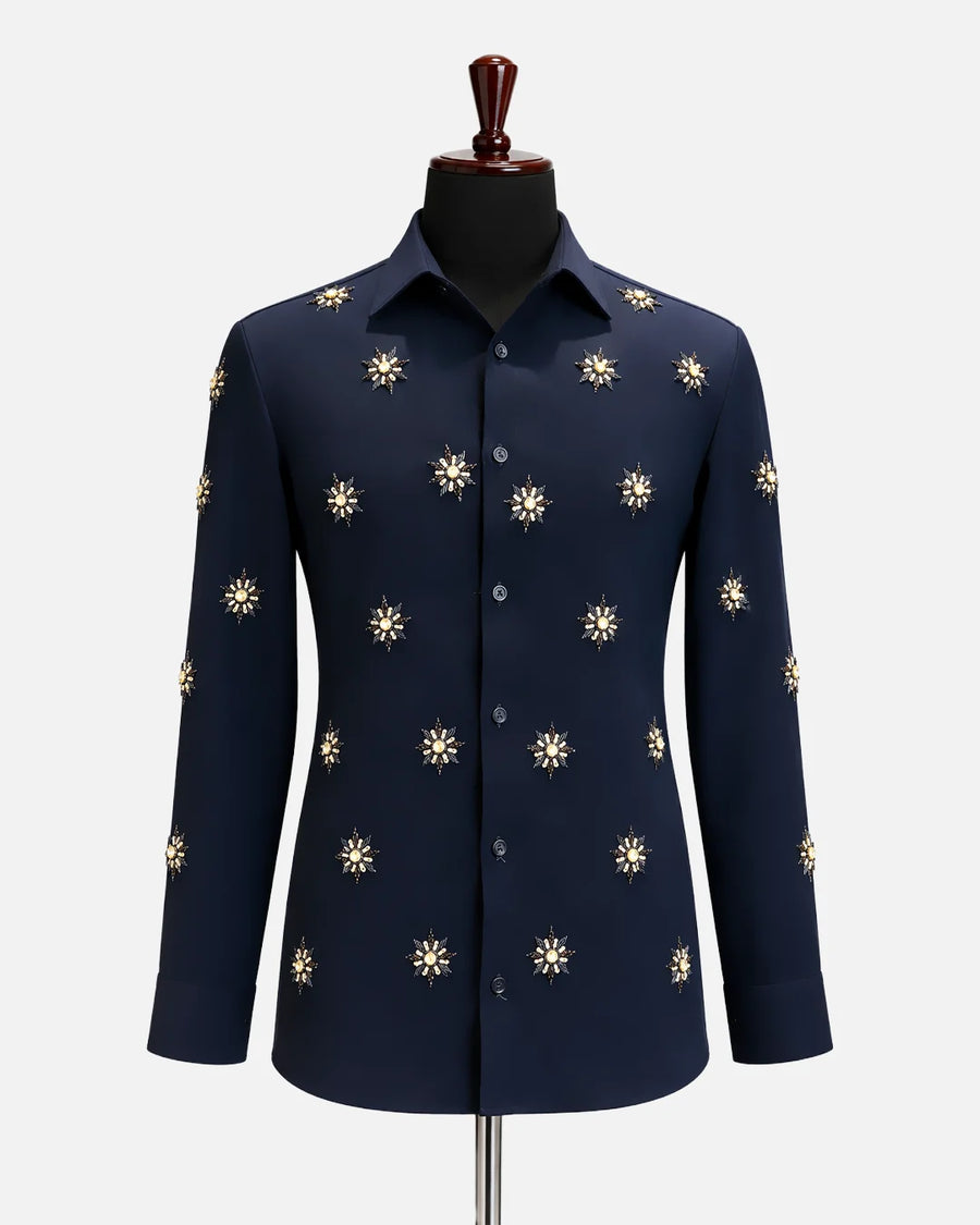 Navy Crystal Starburst Designer Shirt - Desire by Bharat Ahuja