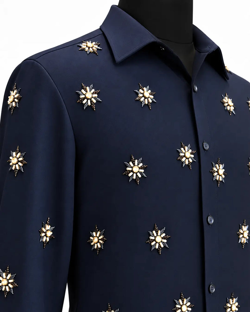 Navy Crystal Starburst Designer Shirt
