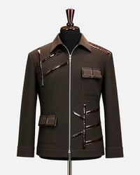 Brown Gloss Panel Utility Shacket