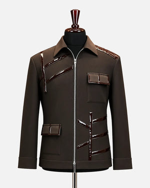 Brown Gloss Panel Utility Shacket