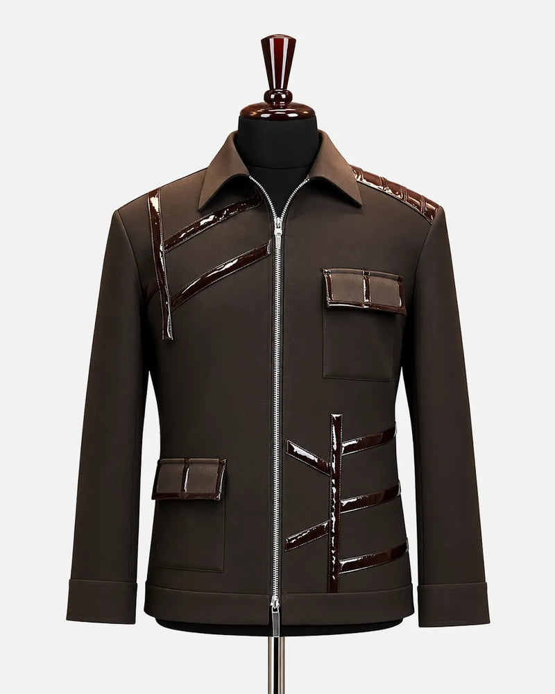 Brown Gloss Panel Utility Shacket