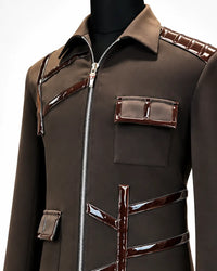 Brown Gloss Panel Utility Shacket