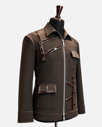 Brown Gloss Panel Utility Shacket