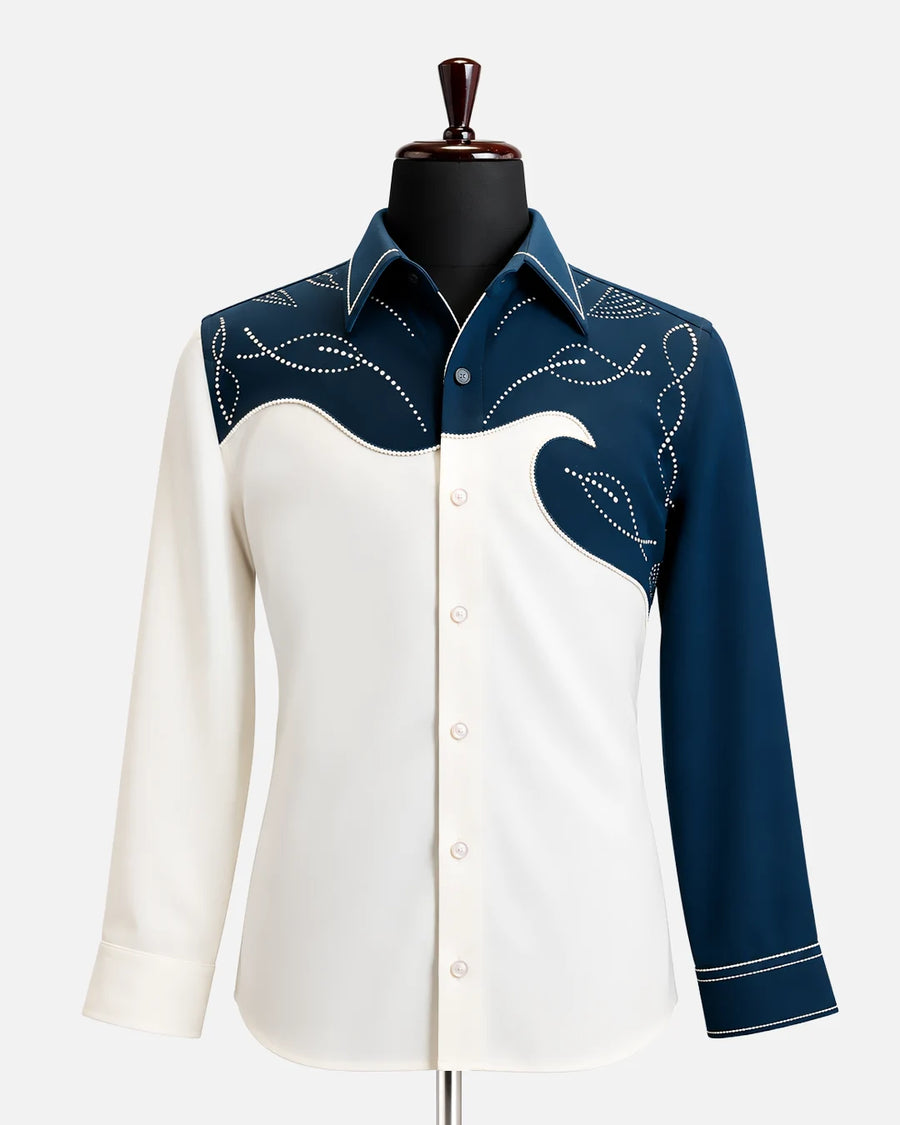 Navy & Ivory Embellished Shacket - Desire by Bharat Ahuja