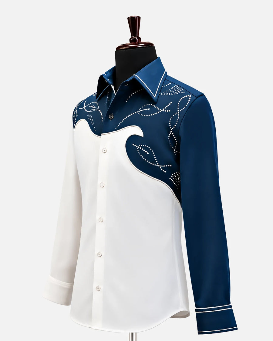 Navy & Ivory Embellished Shacket - Desire by Bharat Ahuja