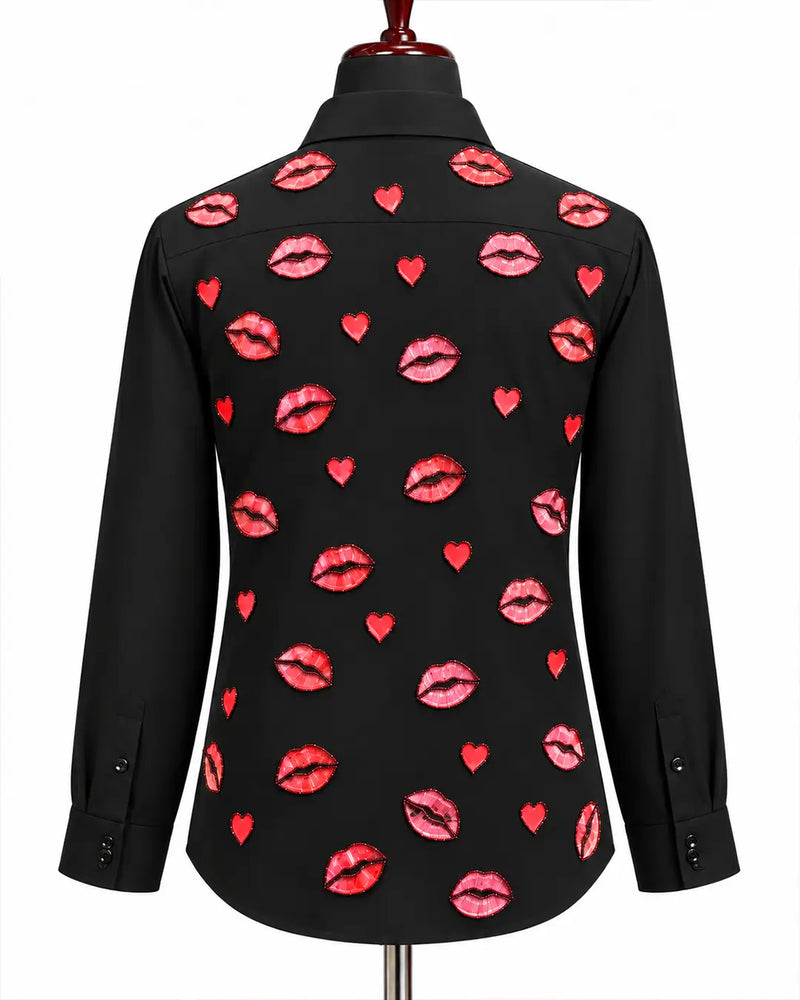 Embellished Lips & Hearts Shirt