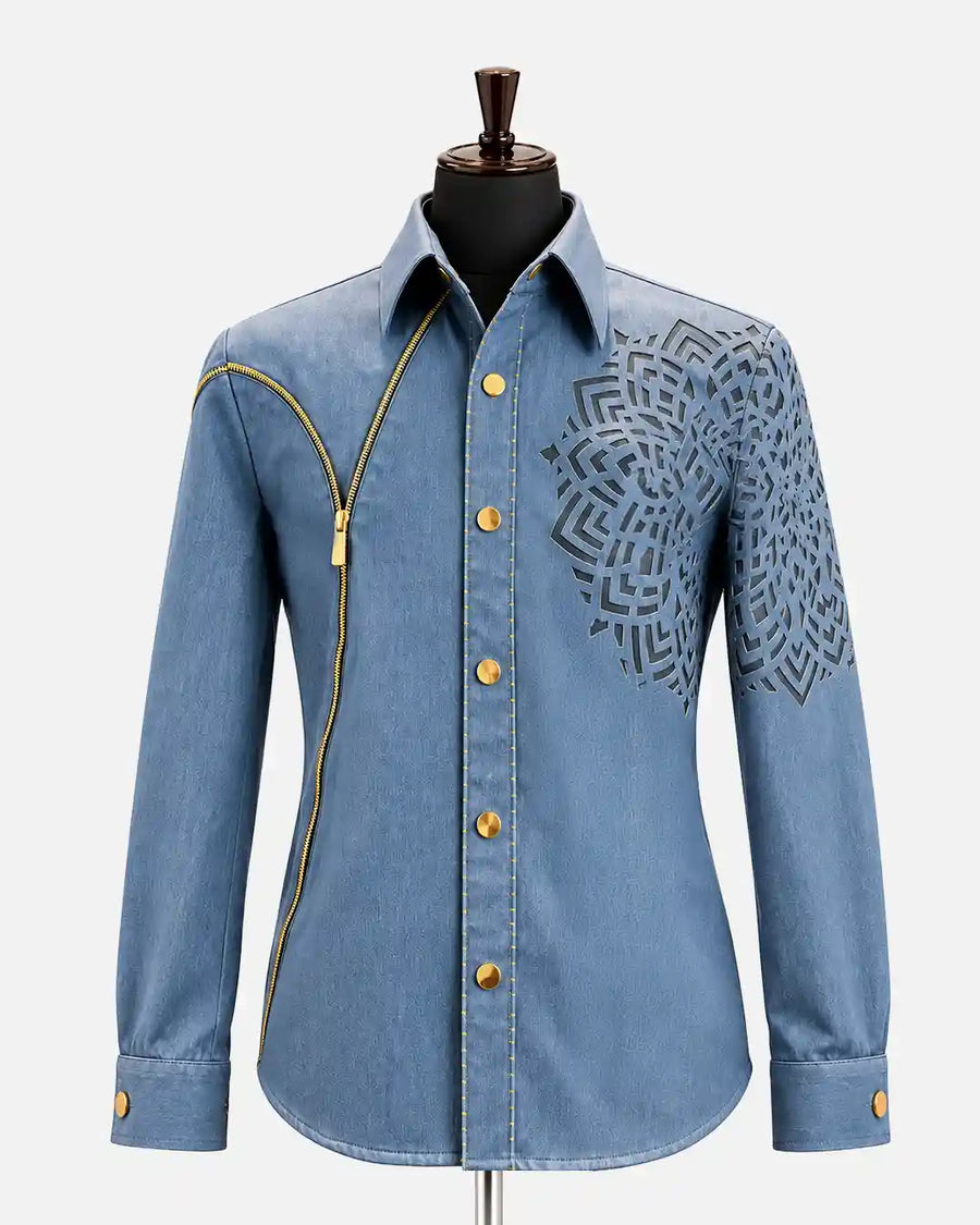 Laser-Cut Zip Detail Shacket - Desire by Bharat Ahuja