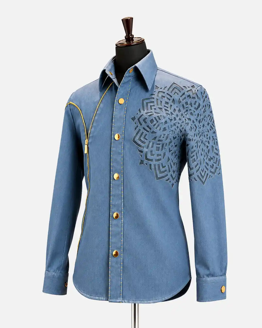 Laser-Cut Zip Detail Shacket - Desire by Bharat Ahuja