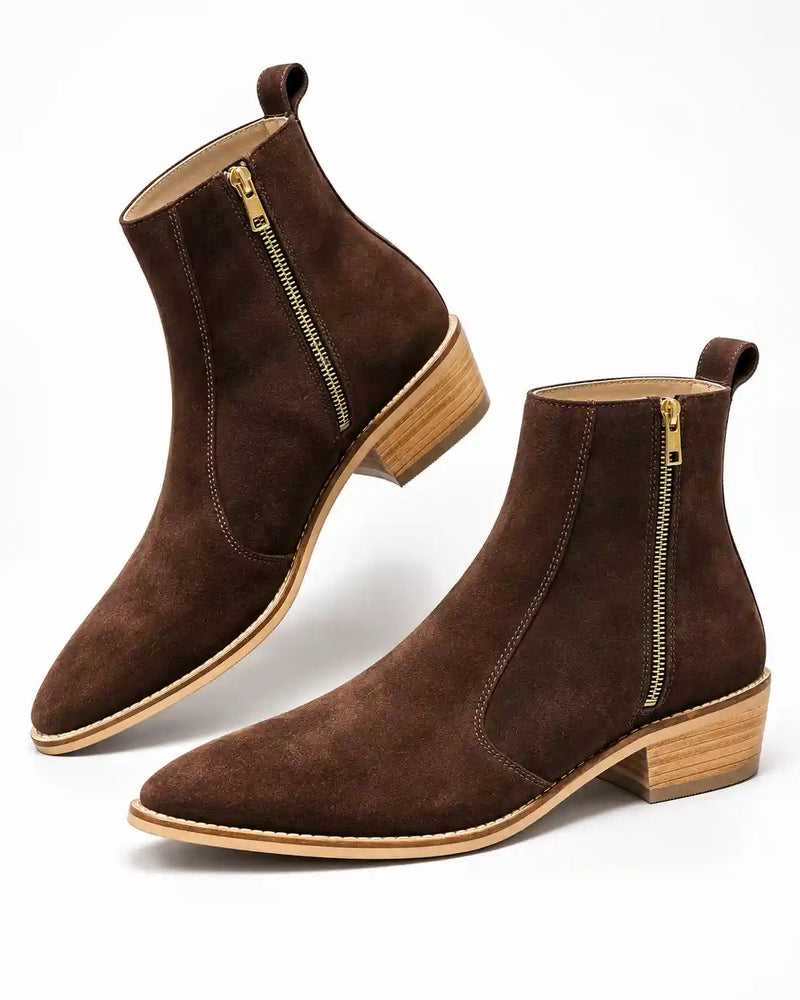 Brown Suede Zip Chelsea Boots