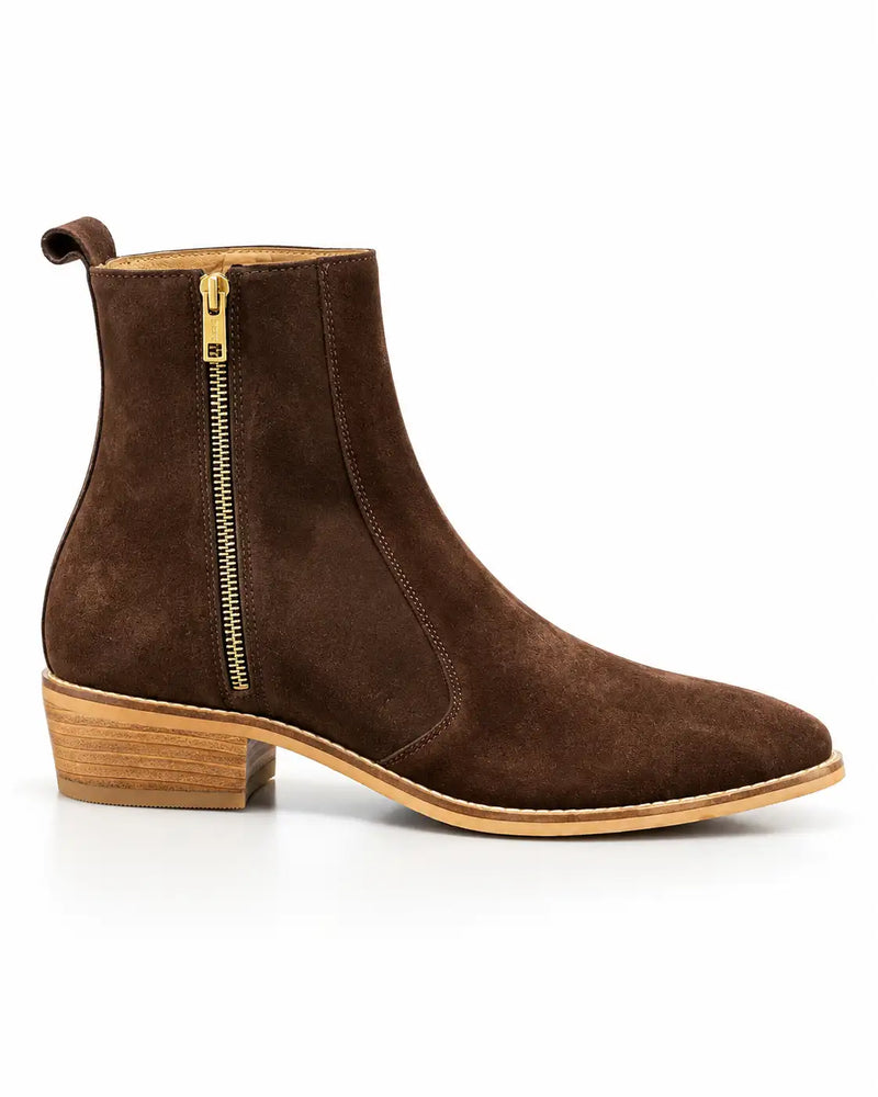 Brown Suede Zip Chelsea Boots