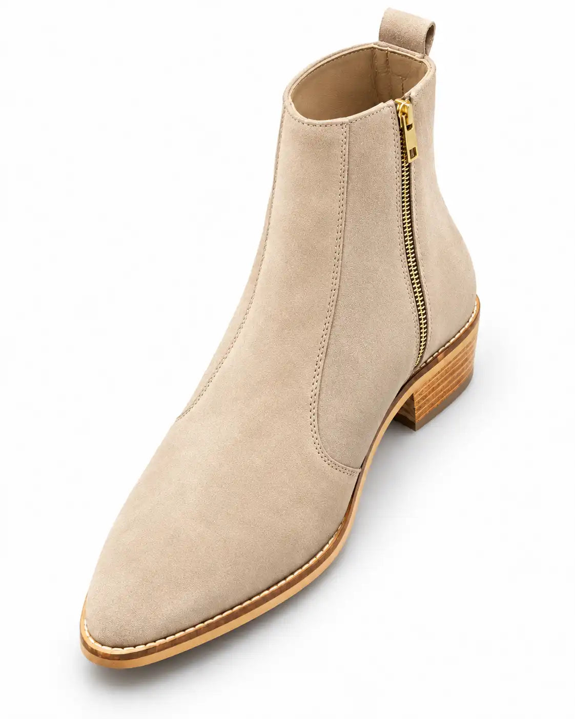 Beige Suede Zip Chelsea Boots