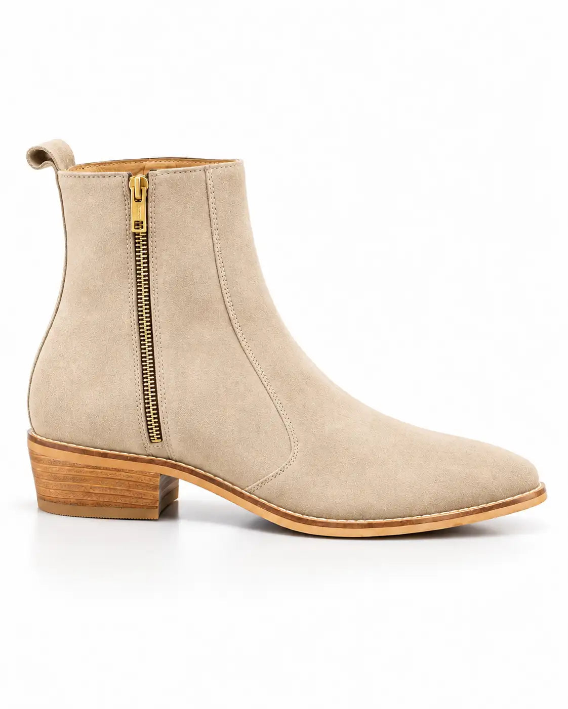 Beige Suede Zip Chelsea Boots