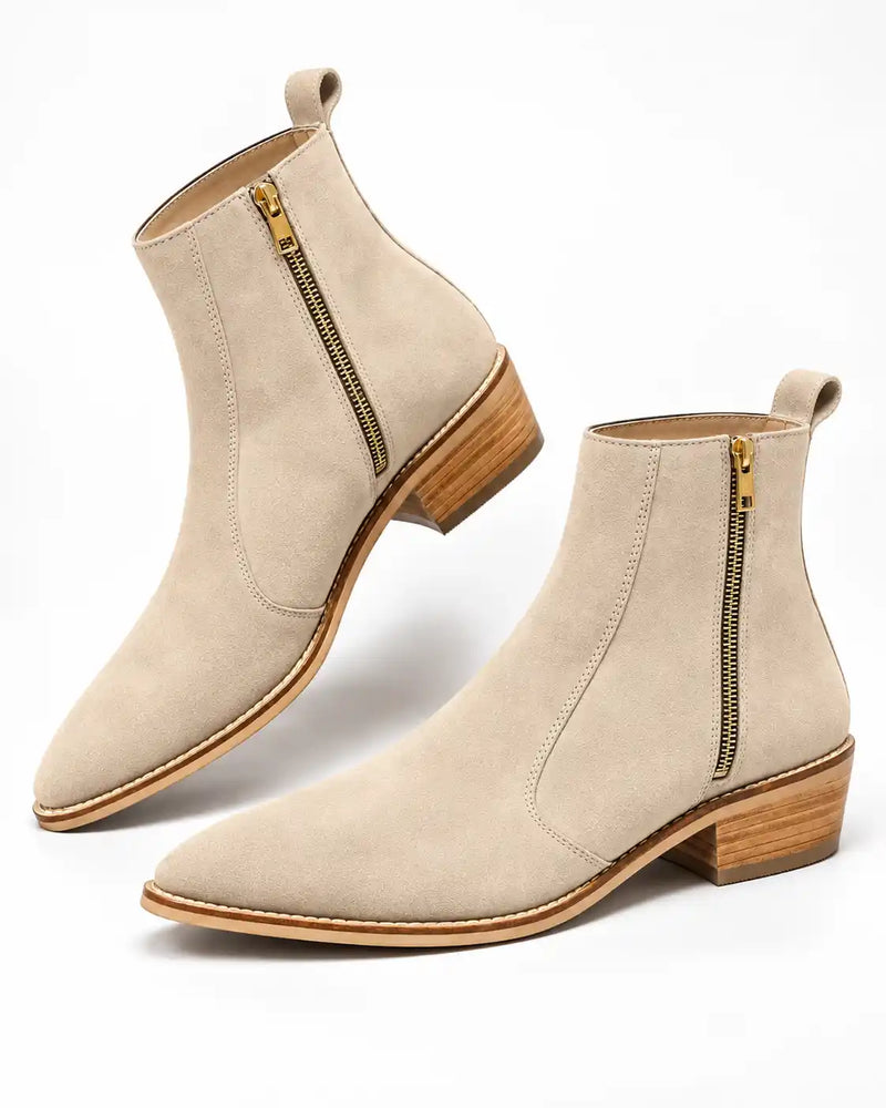 Beige Suede Zip Chelsea Boots