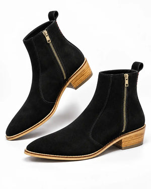 Black Suede Zip Chelsea Boots