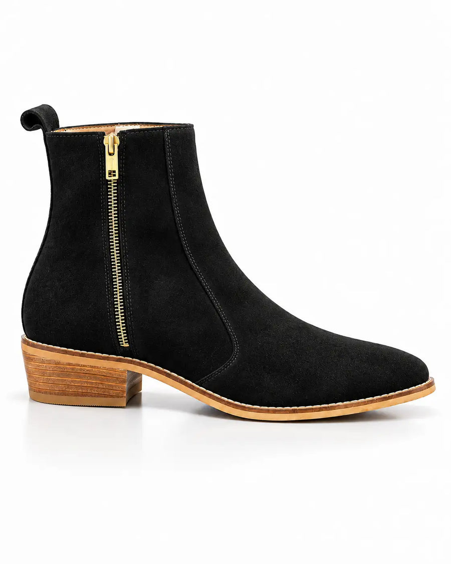 Black Suede Zip Chelsea Boots - Desire by Bharat Ahuja