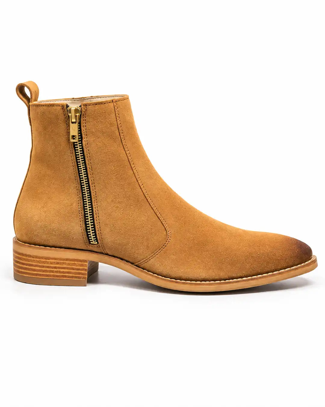 Tan Suede Zip Chelsea Boots