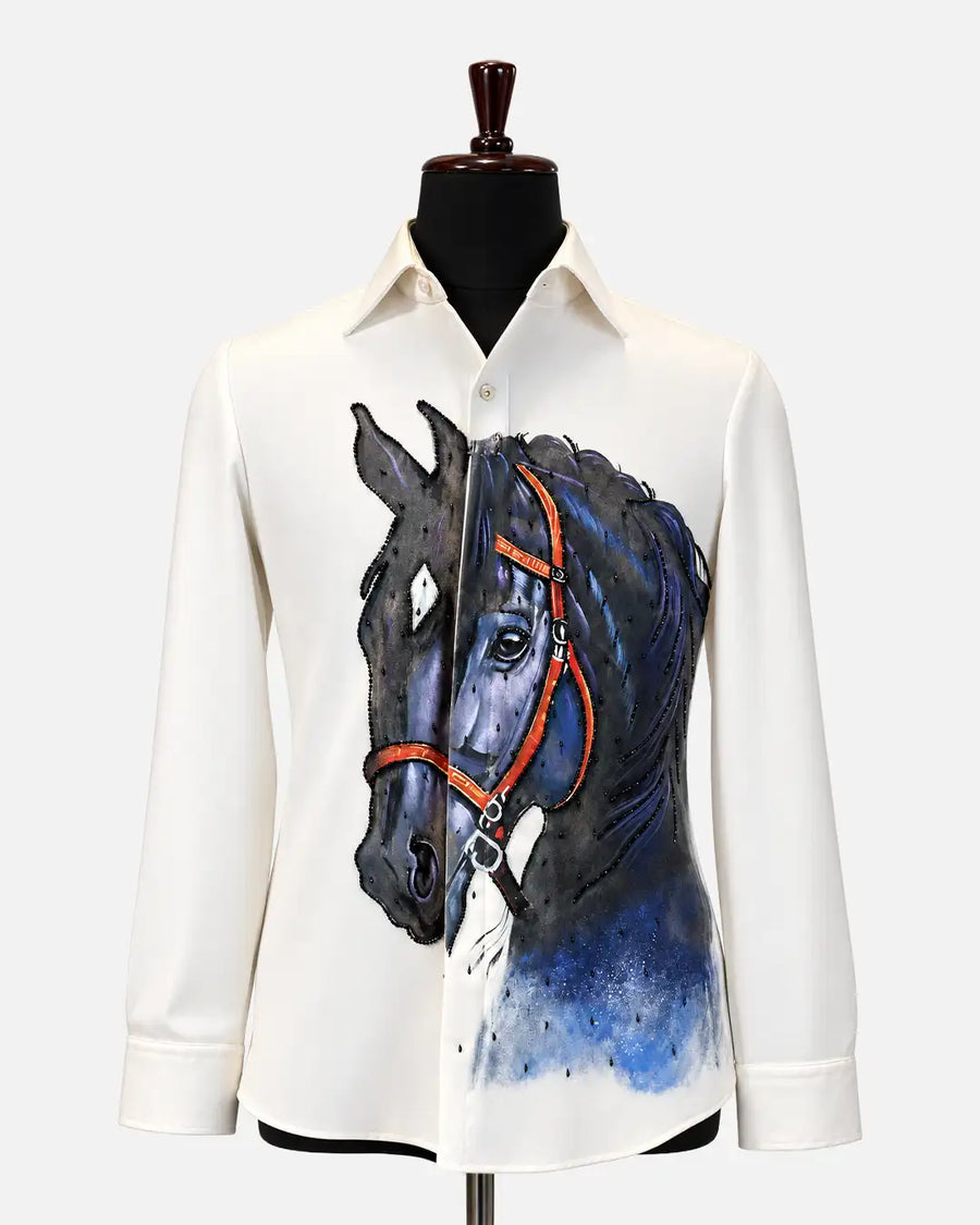 White Horse Artwork Designer Shirt - Desire by Bharat Ahuja